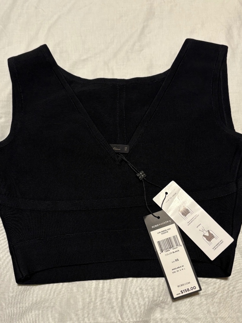 NWT BCBGMAXAZRIA Reversible Bandage Crop Top Knit Bralette Black XS $158